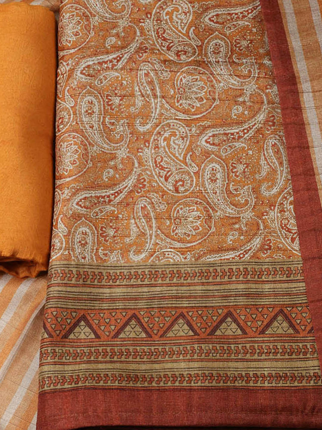 Printed Chanderi Unstitched Suit With Pant &amp; Dupatta