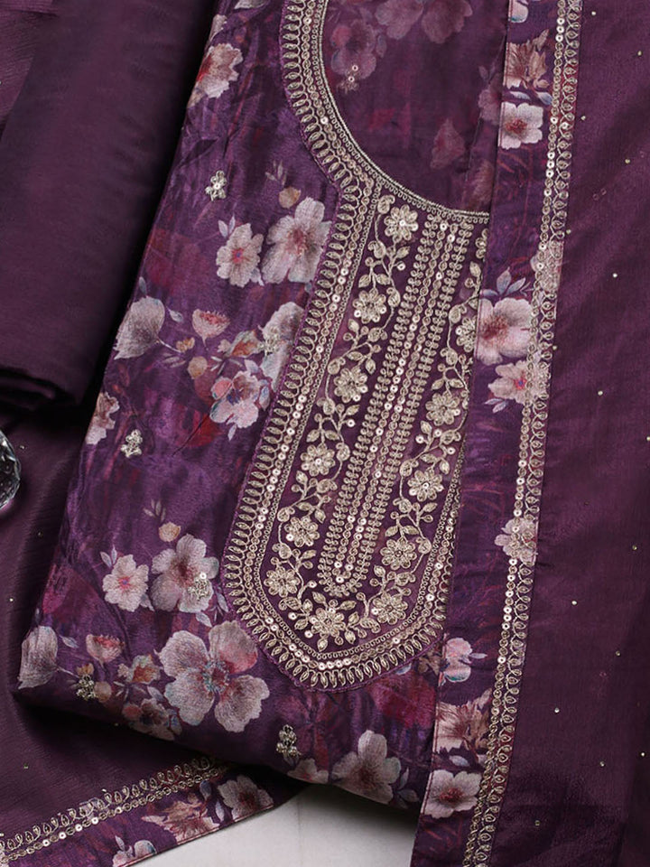 Printed Chinon Unstitched Suit With Pant &amp; Dupatta