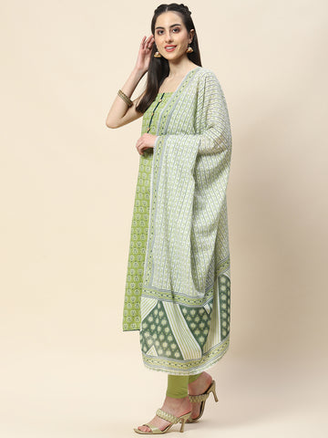 Neck Patti Printed Cotton Unstitched Suit Piece With Dupatta