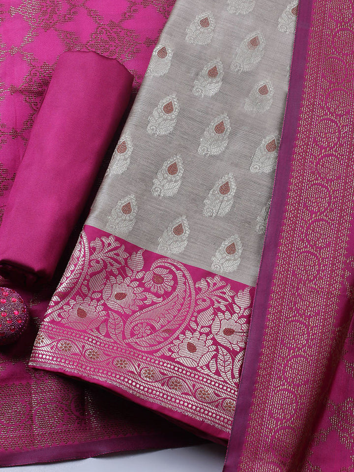 Woven Design Chanderi Unstitched Suit With Pant &amp; Dupatta