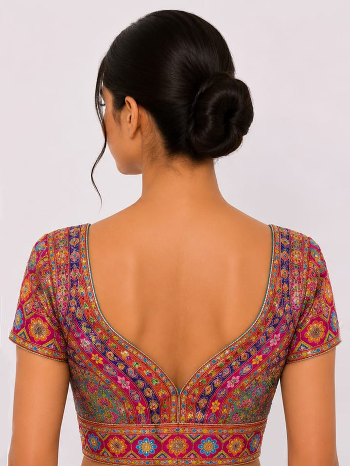 Premium Dark-Blue Embroidery Viscose Blouse Piece