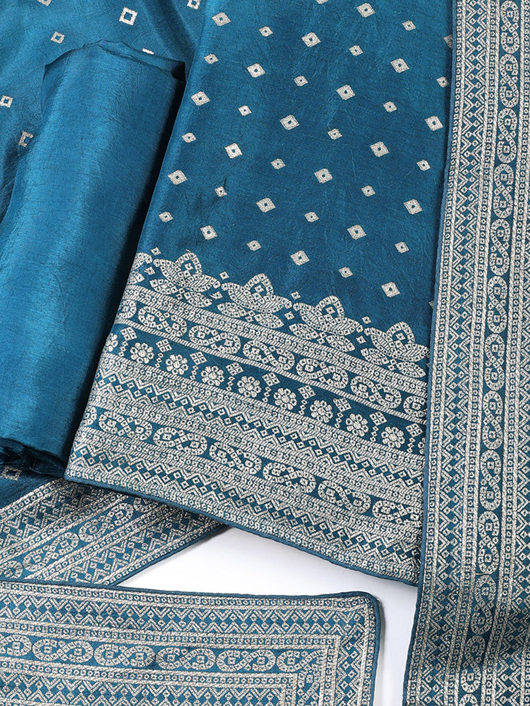 Embroidered Art Silk Unstitched Suit Piece With Dupatta