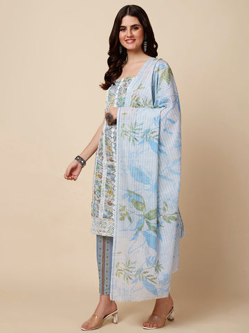 Embroidered Printed Cotton Unstitched Suit Dupatta