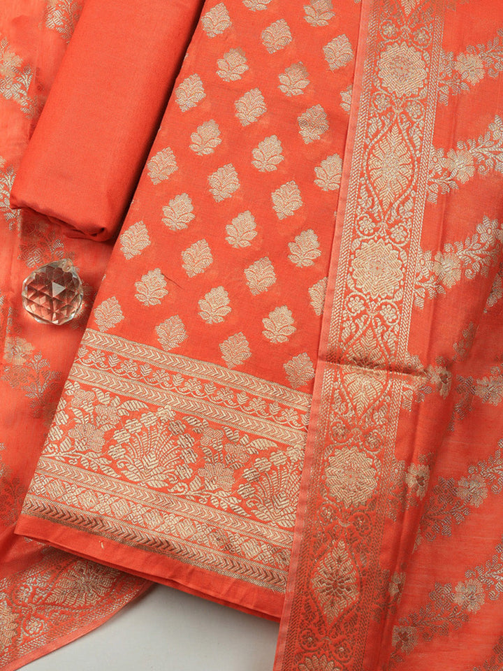 Woven Design Chanderi Unstitched Suit With Pant &amp; Dupatta