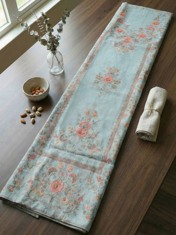 Printed Linen Blend Unstitched Suit With Pant &amp; Dupatta