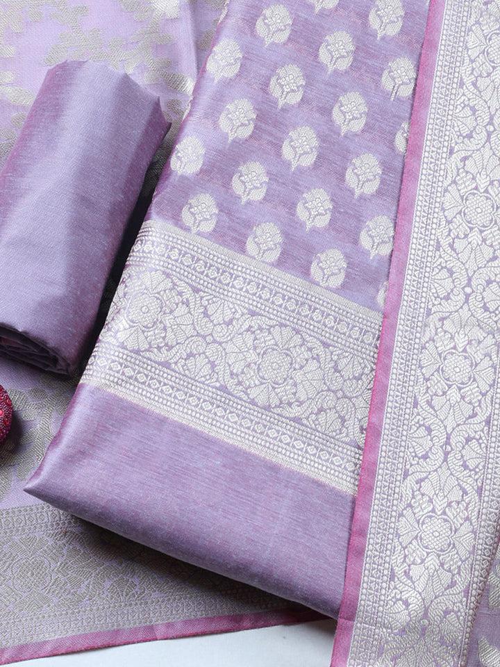 Banarasi Chanderi Unstitched Suit With Pant &amp; Dupatta