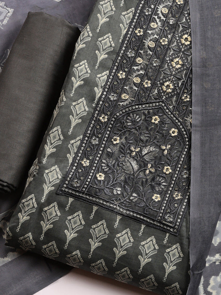 Printed Cotton Blend Unstitched Suit With Pant &amp; Dupatta