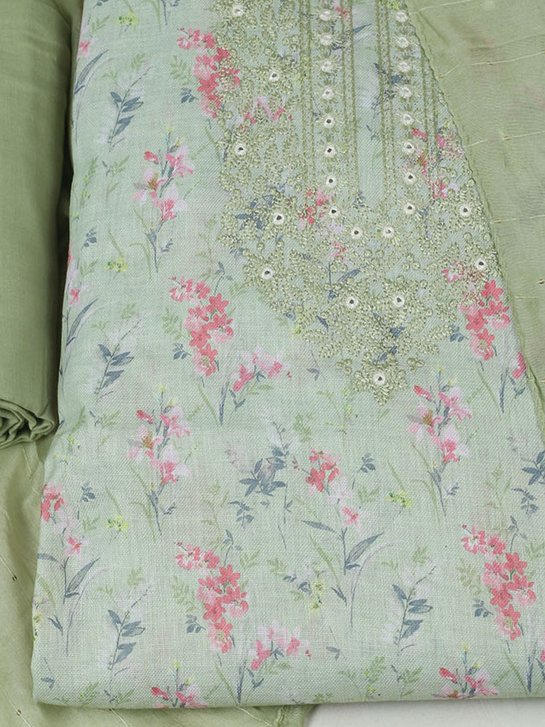Embroidered Cotton Unstitched Suit With Pant &amp; Dupatta