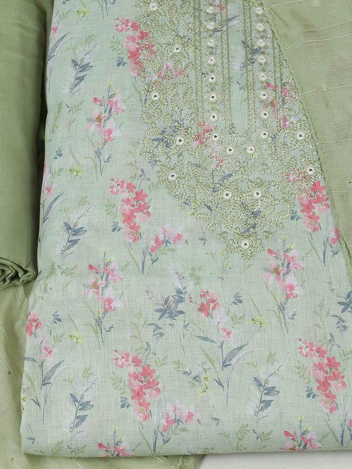 Embroidered Cotton Unstitched Suit With Pant &amp; Dupatta