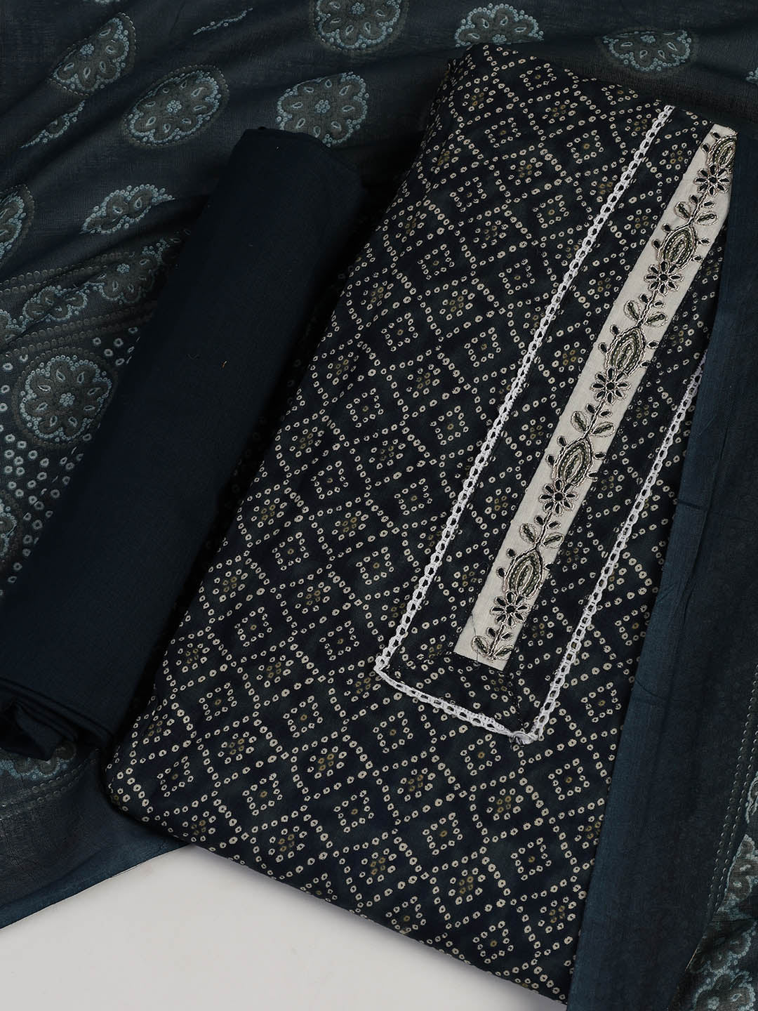 Printed Cotton Blend Unstitched Suit With Dupatta