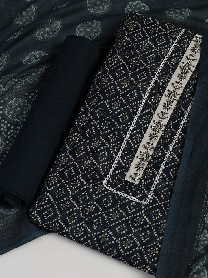 Printed Cotton Blend Unstitched Suit With Dupatta