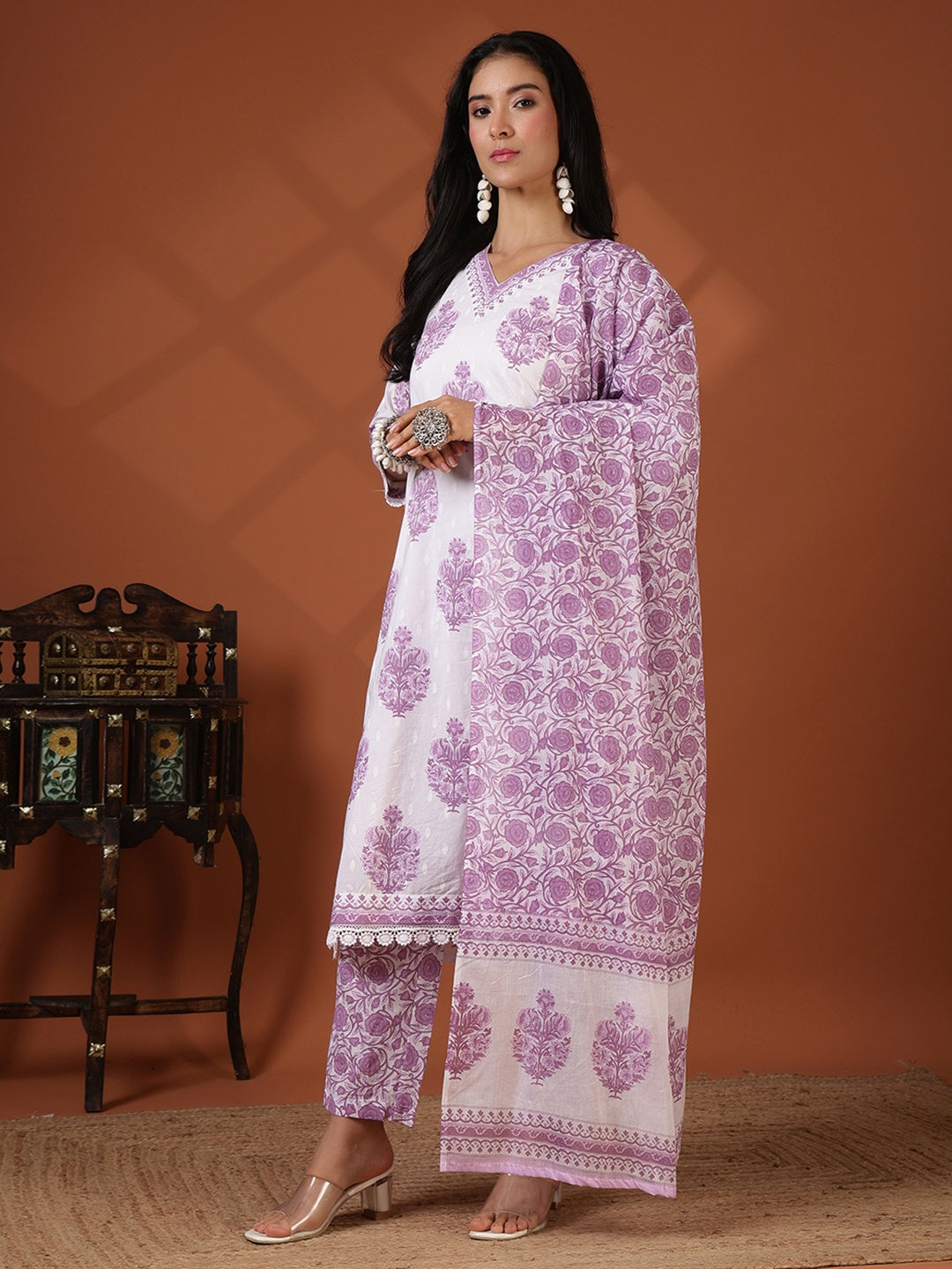 Printed Cotton Blend Kurta With Pant &amp; Dupatta