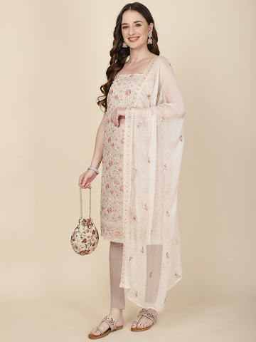 Embroidered Cotton Blend Unstitched Suit Piece With Dupatta