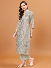 Floral Printed Cotton Kurta With Pants