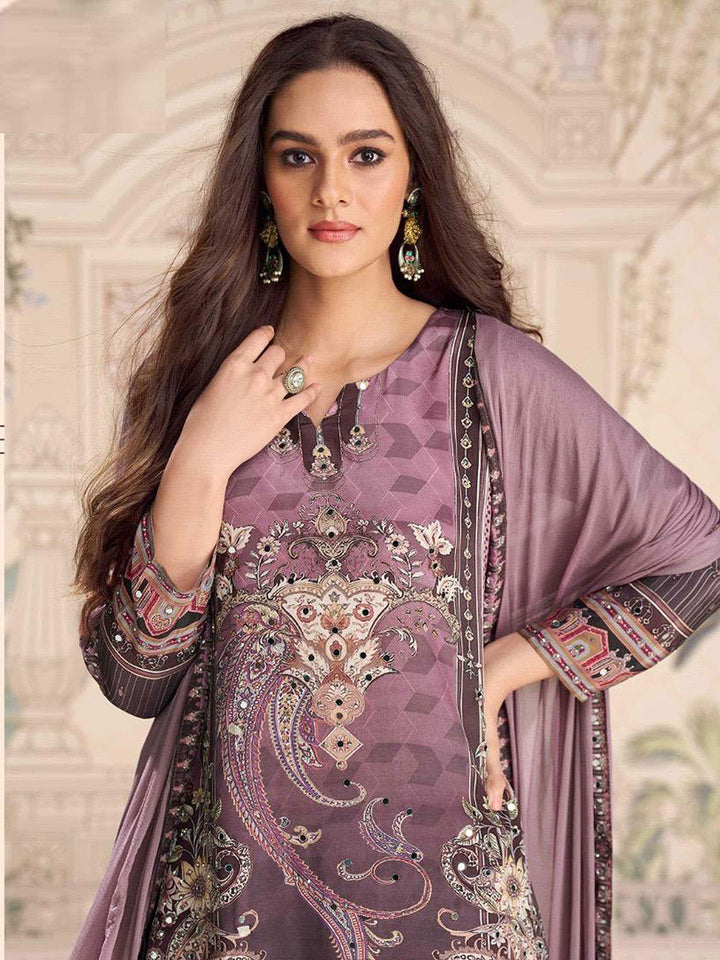Embroidered Crepe Kurti With Plazzo &amp; Dupatta