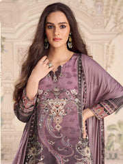 Embroidered Crepe Kurti With Plazzo & Dupatta