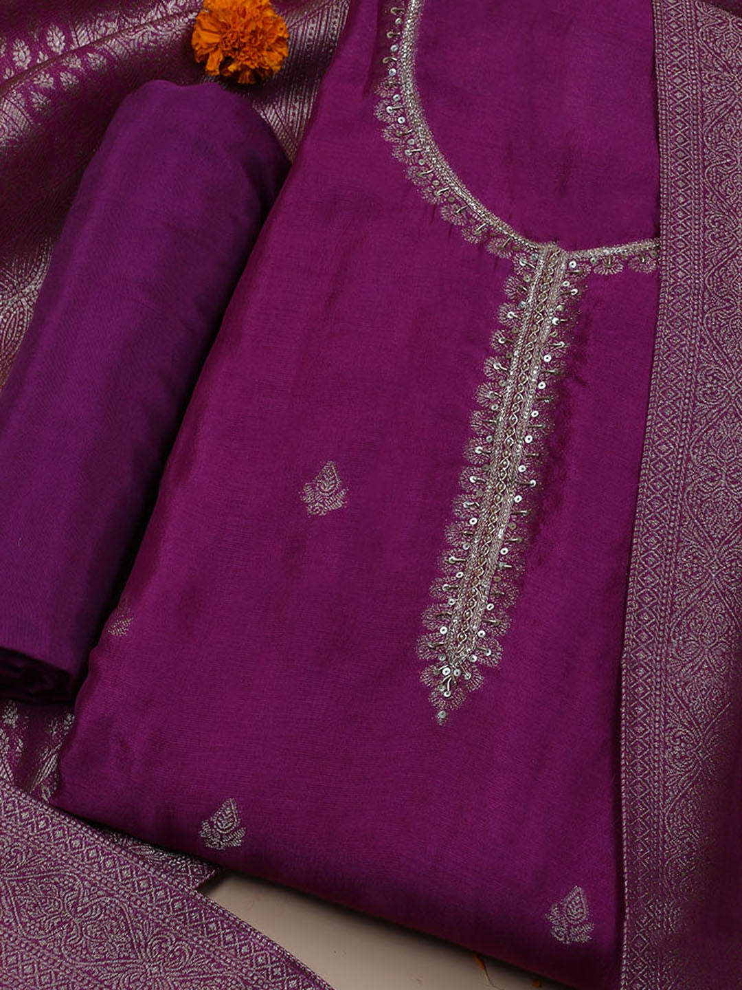 Kanjeevaram Chanderi Unstitched Suit With Dupatta