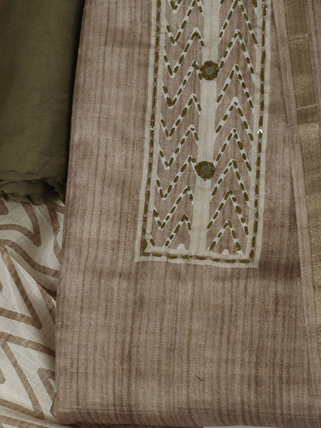 Embroidered Chanderi Unstitched Kurta With Pant &amp; Dupatta
