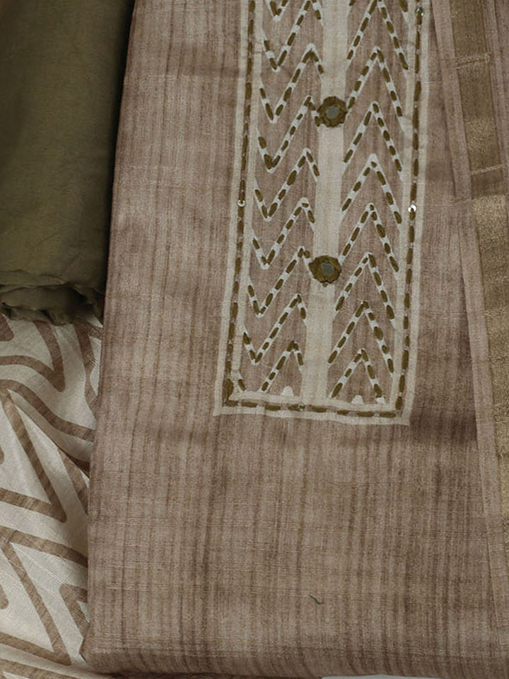 Embroidered Chanderi Unstitched Kurta With Pant &amp; Dupatta