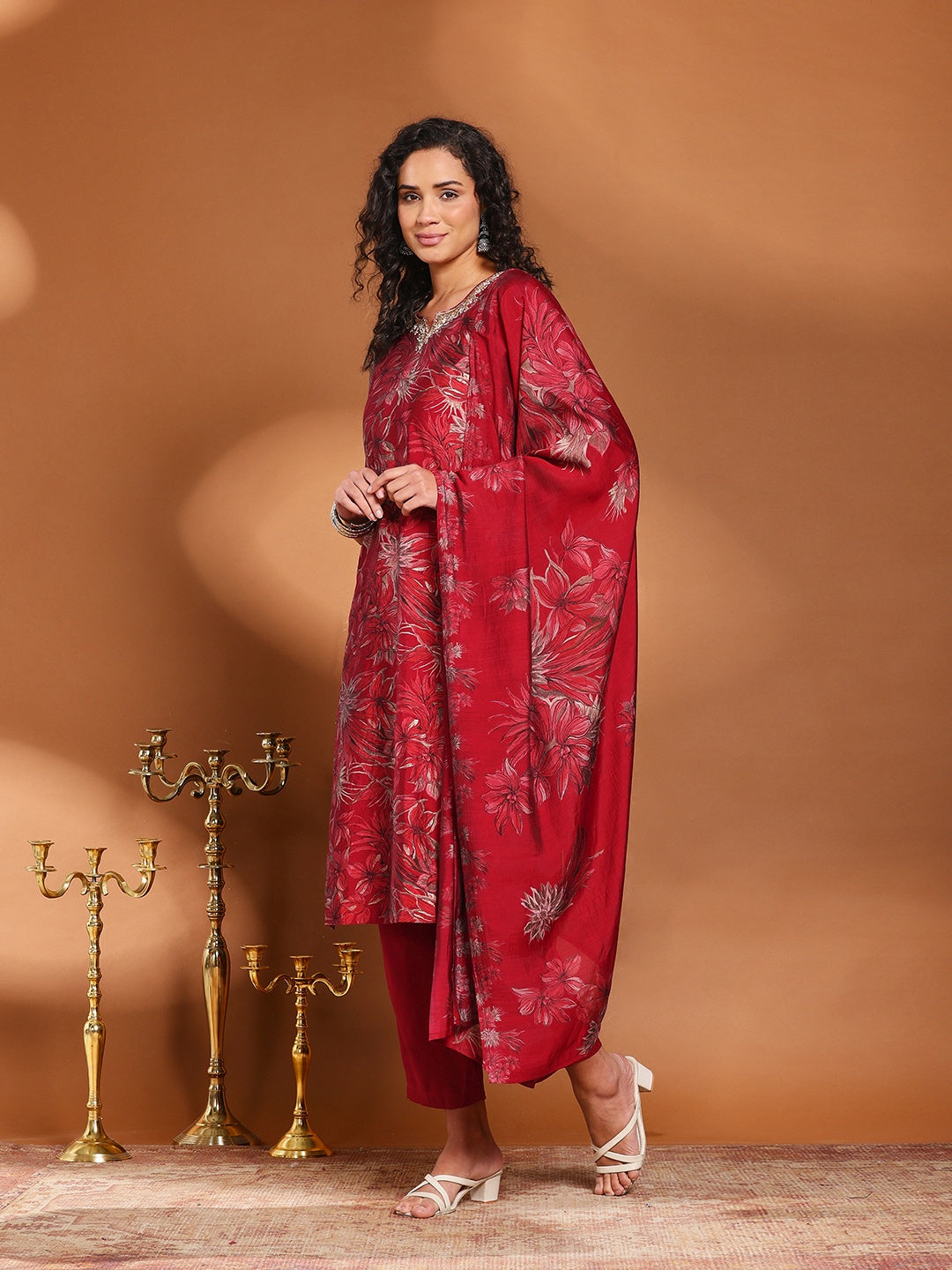 Printed Cotton Blend Kurta With Pant &amp; Dupatta