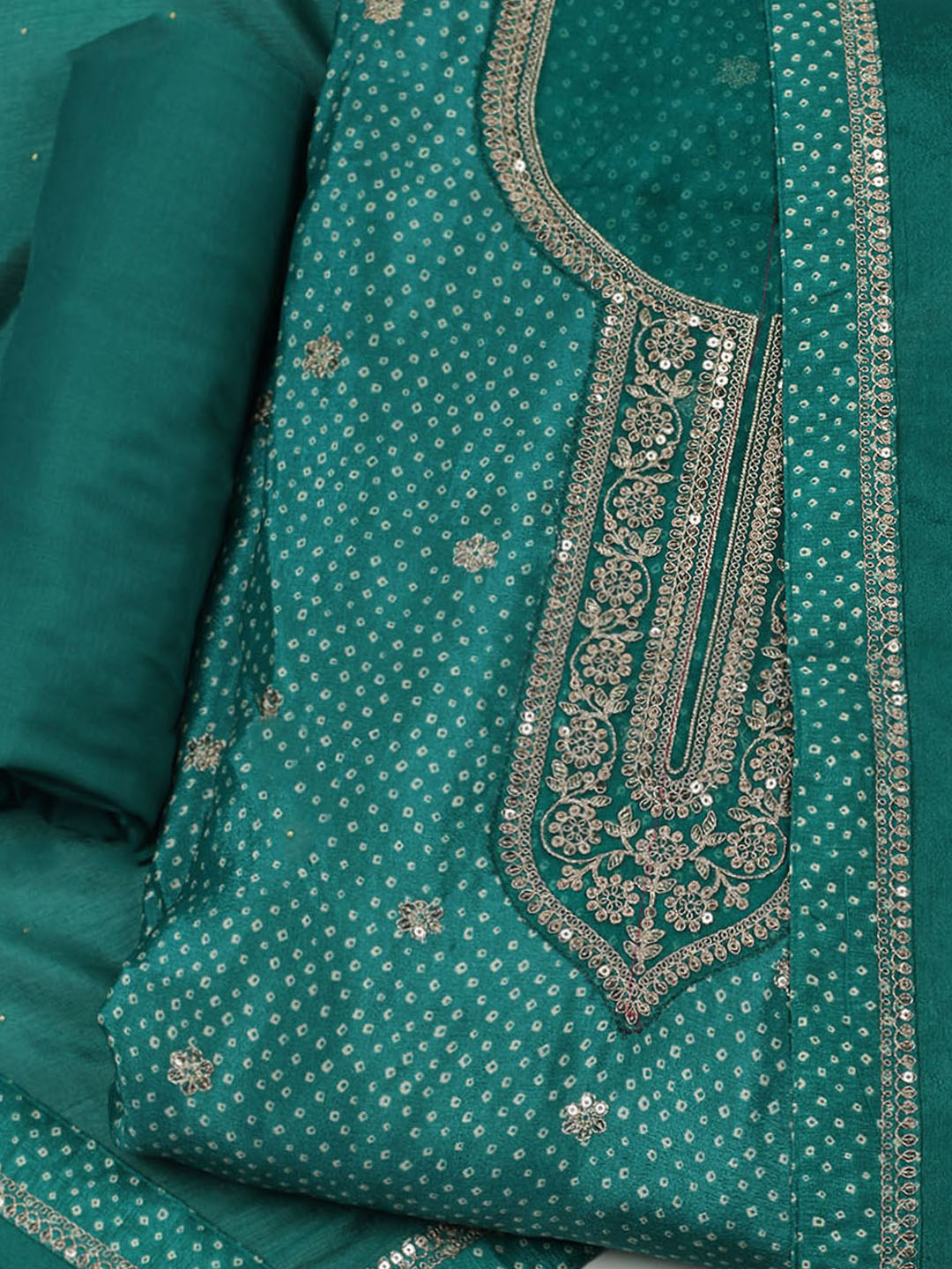 Embroidered Art Silk Unstitched Suit With Dupatta