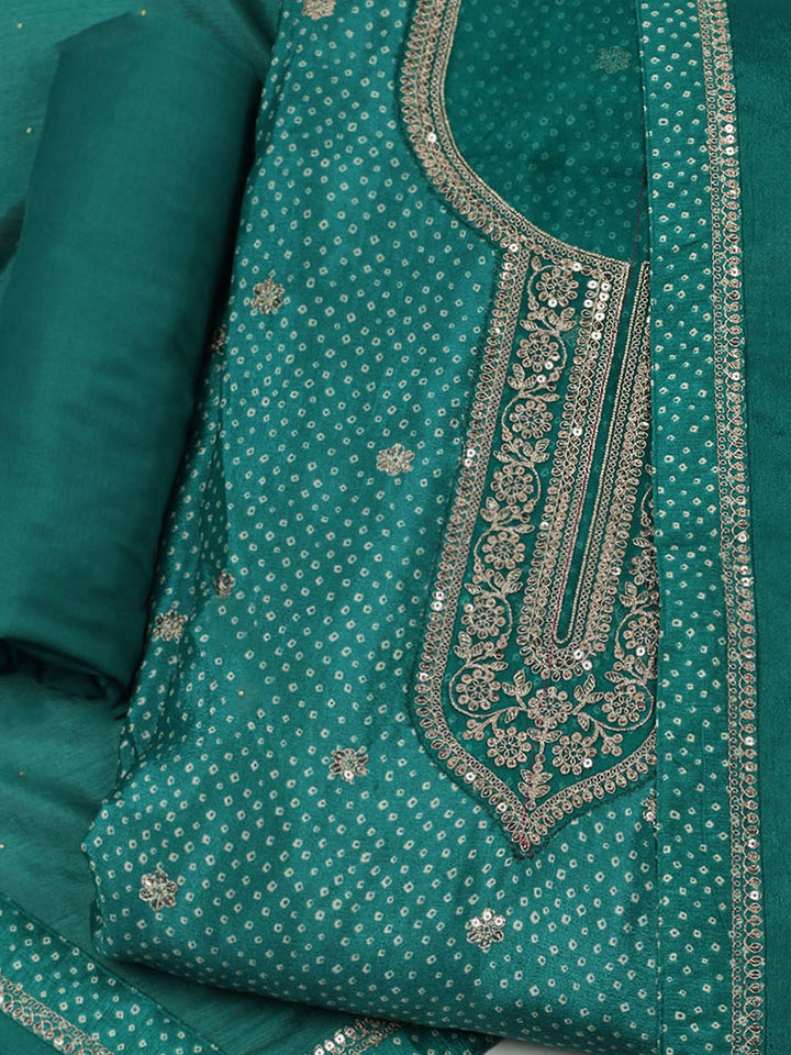 Embroidered Art Silk Unstitched Suit With Dupatta