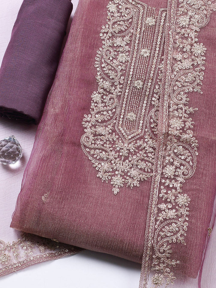Embroidered Tissue Unstitched Suit With Pant &amp; Dupatta