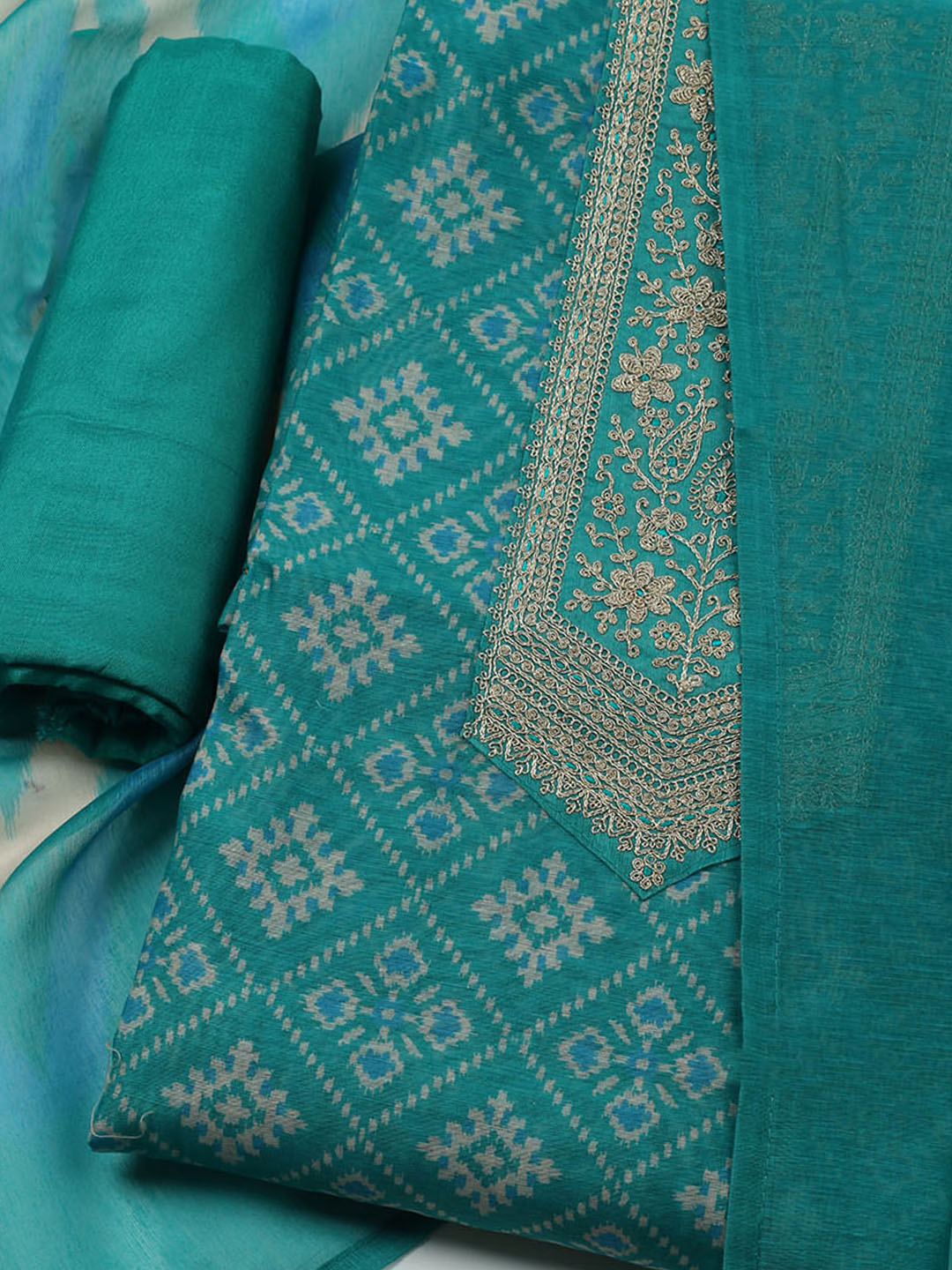 Embroidered Chanderi Unstitched Suit With Dupatta