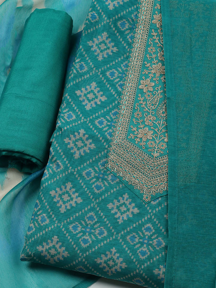 Embroidered Chanderi Unstitched Suit With Dupatta