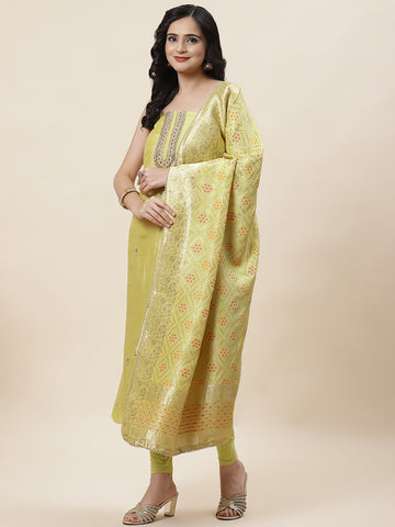 Neck Embroidered Chanderi Unstitched Suit Piece With Dupatta