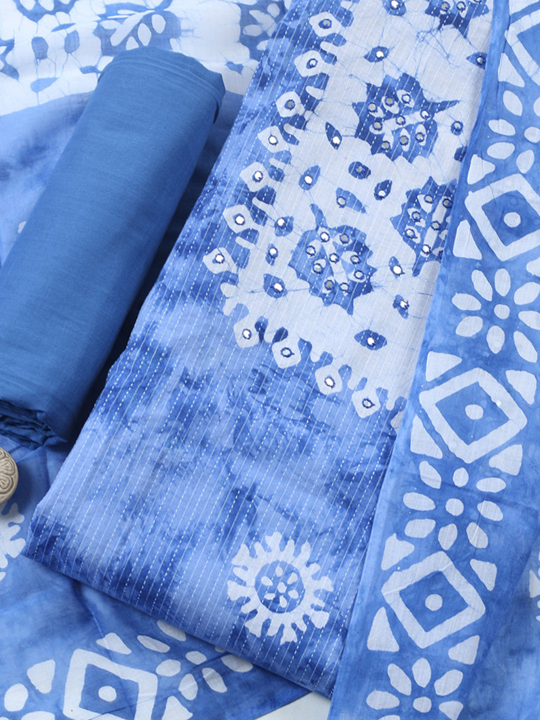 Embroidered Cotton Blend Unstitched Suit With Pant &amp; Dupatta
