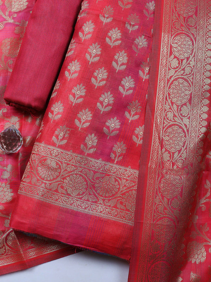Woven Design Chanderi Unstitched Suit With Pant &amp; Dupatta
