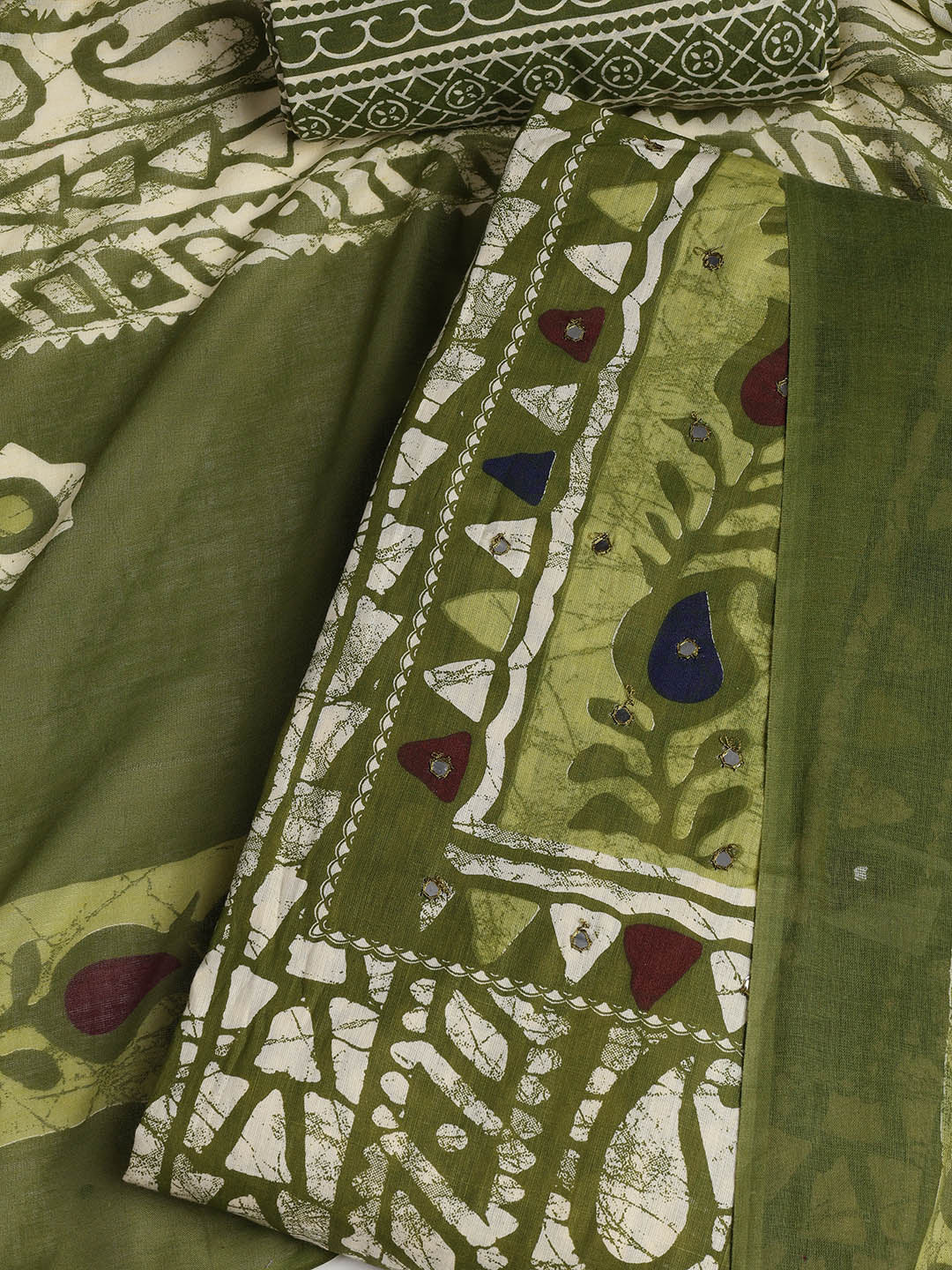 Printed Cotton Blend Unstitched Suit With Dupatta