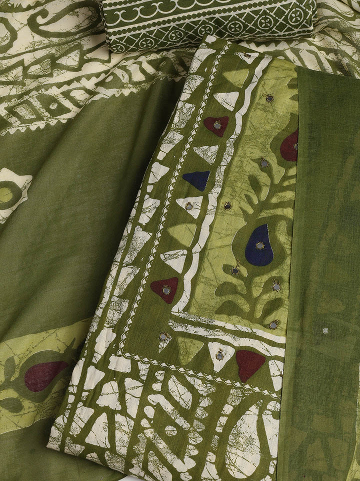 Printed Cotton Blend Unstitched Suit With Dupatta