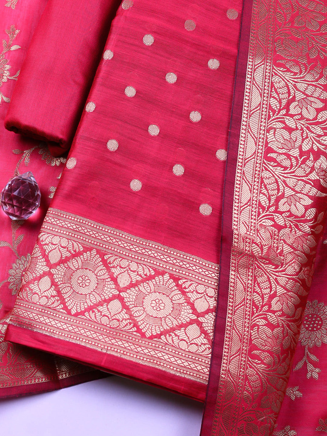Woven Design Chanderi Unstitched Suit With Pant &amp; Dupatta