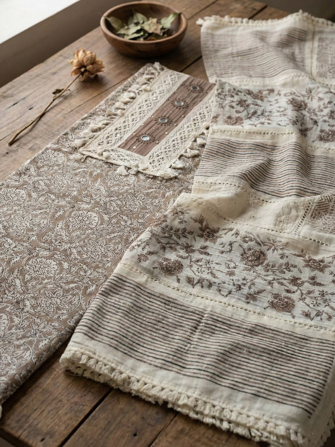 Embroidered Cotton Blend Unstitched Suit With Pant &amp; Dupatta