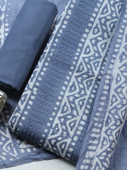 Printed Cotton Blend Unstitched Suit With Pant & Dupatta