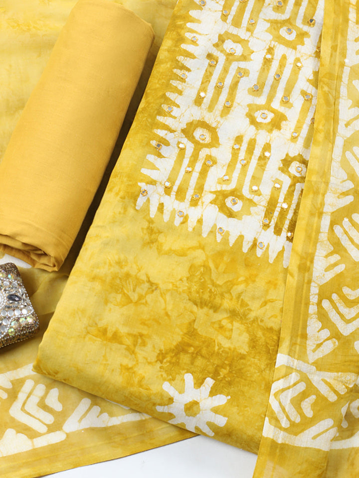 Printed Cotton Blend Unstitched Suit With Pant &amp; Dupatta