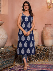 Printed Cotton Kurta With Pants & Dupatta