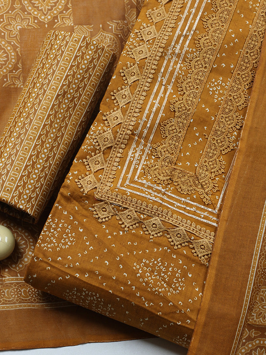 Printed Cotton Blend Unstitched Suit With Pant &amp; Dupatta