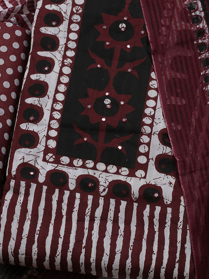 Printed Cotton Blend Unstitched Suit With Dupatta