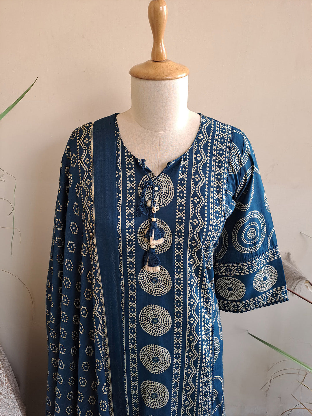 Printed Cotton Blend Kurta With Pants & Dupatta