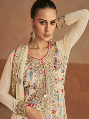 Embroidered Chinon Kurta With Plazzo & Dupatta