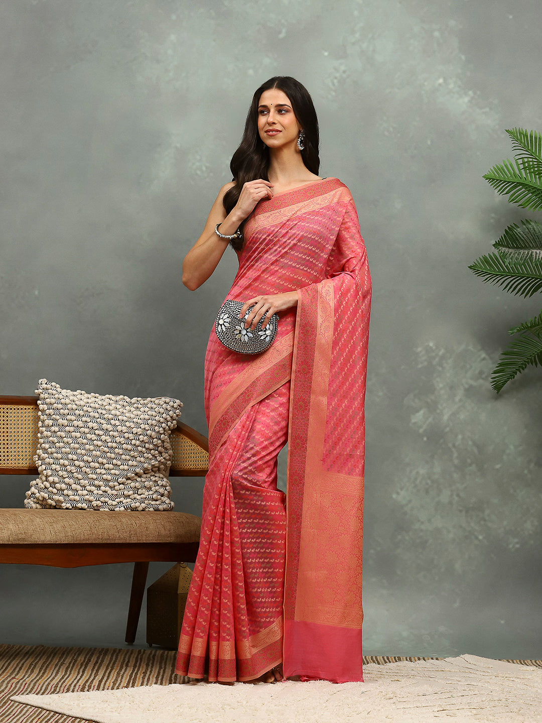 Resham Embroidered Cotton Blend Woven Saree