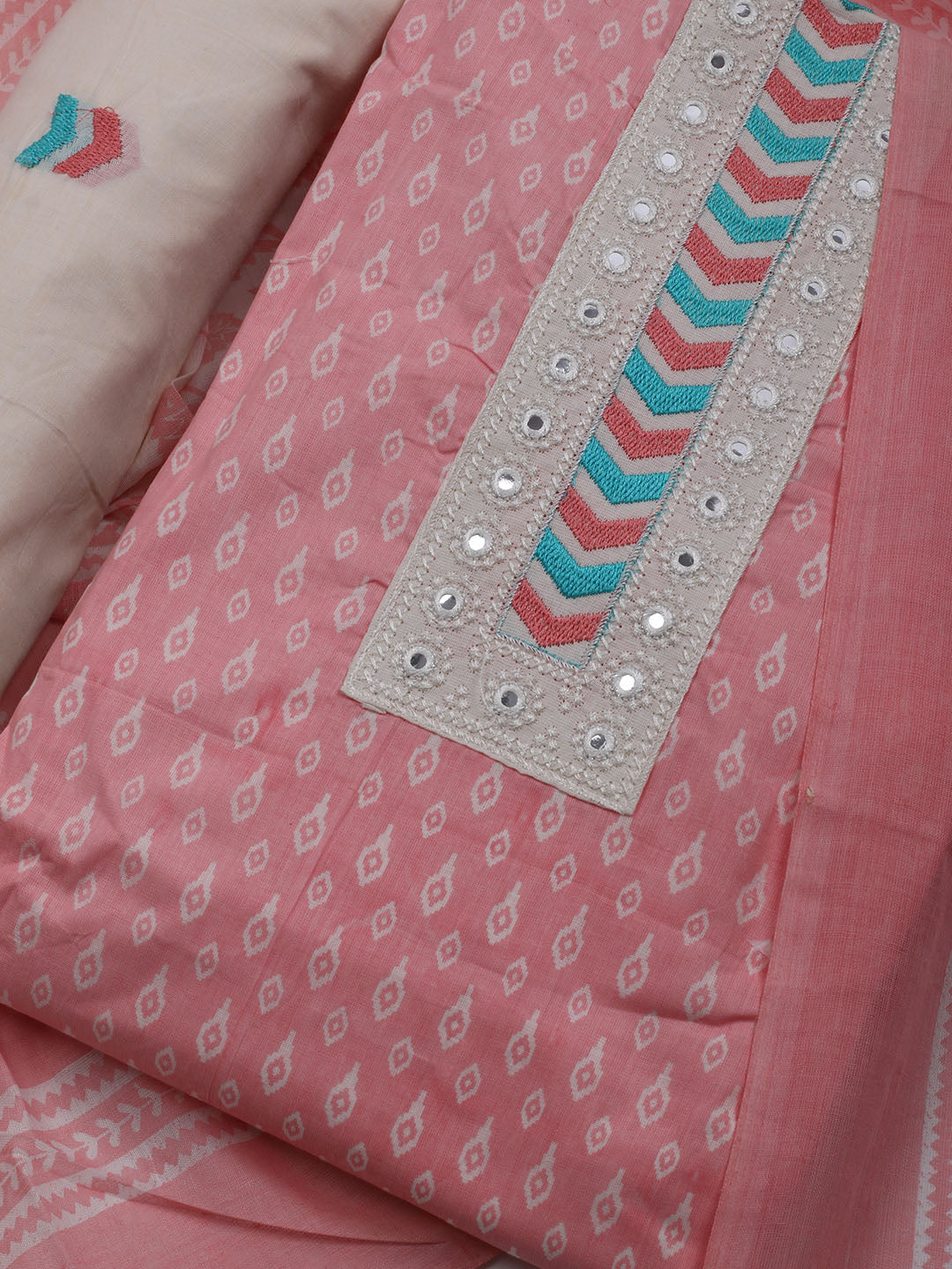 Printed Cotton Blend Unstitched Suit With Dupatta