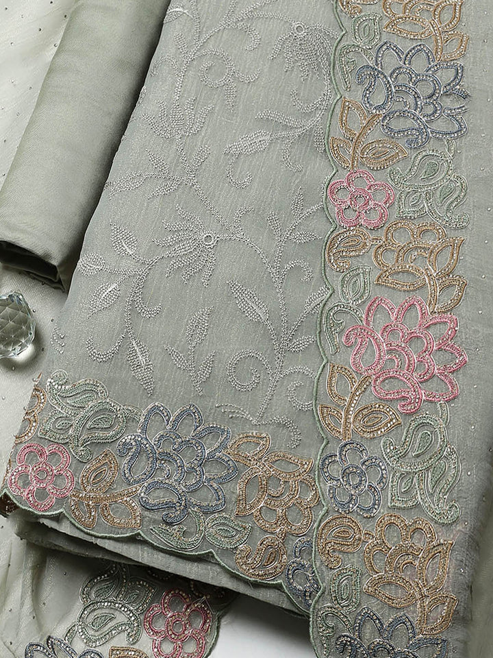 Embroidered Tissue Unstitched Suit With Pant &amp; Dupatta