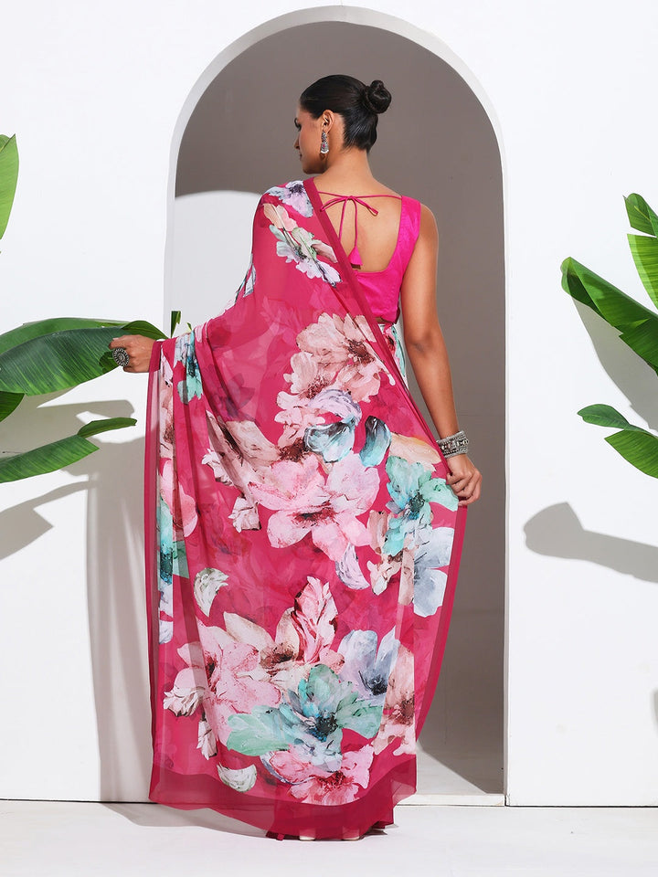 Floral Printed Georgette Saree