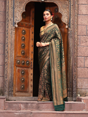 Antique Brocade Booti Crepe Woven Saree