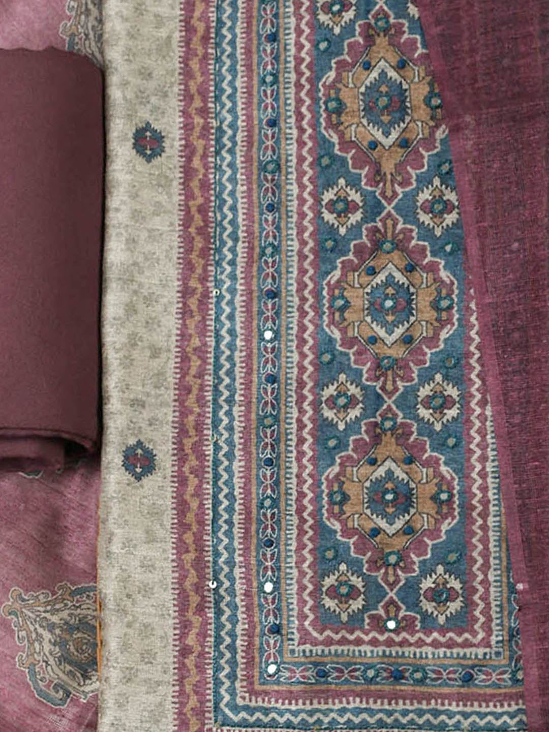 Printed Chanderi Unstitched Suit With Pant &amp; Dupatta
