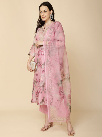 Printed Chanderi Suit Set With Dupatta